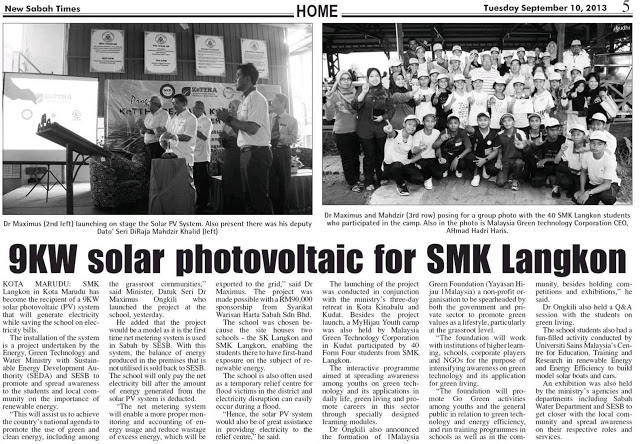 9kw solar photovoltaic for smk langkon